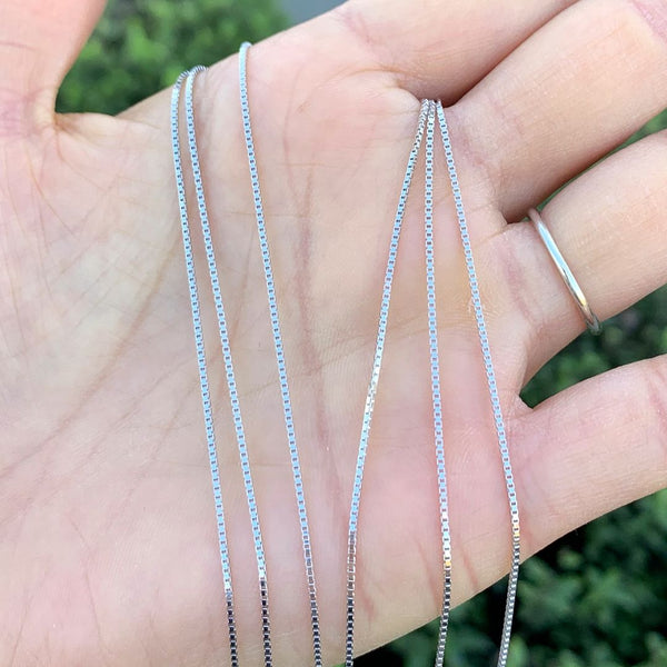 1pc 925 Sterling Silver Box Link Chain Necklace, Tarnish Resistant Rhodium Plated, 0.8mm, Strong Thin Small, 18 inch, SSX21-18