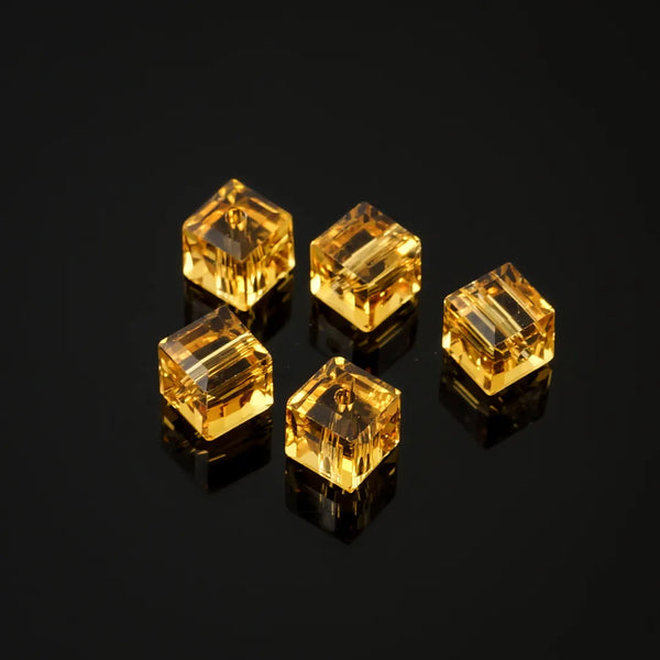 24pcs Adabele Austrian Faceted Cube Crystal Beads #5601, Light Topaz Yellow, Size Selections: 4mm/6mm/8mm