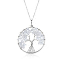 1pc Tree of Life Prosperity Necklace, Natural White Quartz Clear Quartz Gemstone Pendant, 26 inch Surgical Stainless Steel Chain, GGP9-8