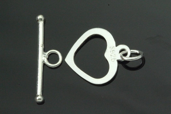 1 Set 925 Sterling Silver Heart Shaped Toggle Clasp, T-Bar Jewelry Closure, 16mm, SS26-BB