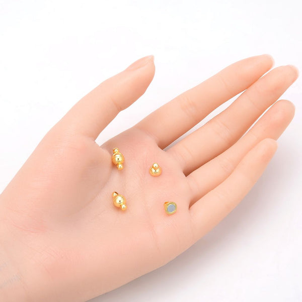 5 Sets Tarnish Resistant Round Magnetic Clasps, 18K Yellow Gold Plated Brass, 6mm Small, BF53-2