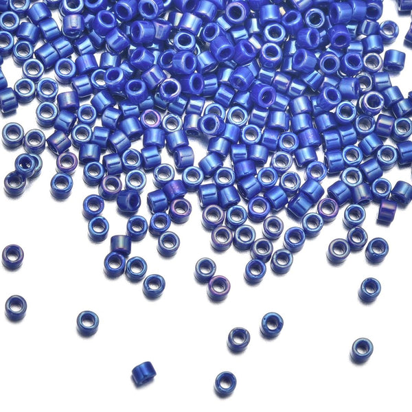 7.5g Miyuki Delica 11/0 Seed Beads, Opaque Rainbow Cobalt Luster DB216