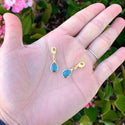 2pcs Clip On Dangle March Aquamarine Blue Birthstone Charm Drops, Tarnish Resistant, 18K Yellow Gold Plated Lobster Clasp, BL8-3