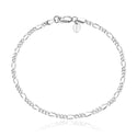 1pc 925 Sterling Silver 2mm Diamond-Cut Figaro Chain Bracelet, Tarnish Resistant White Gold Plated, Length Selections: 7 inch/7.5 inch/8 inch