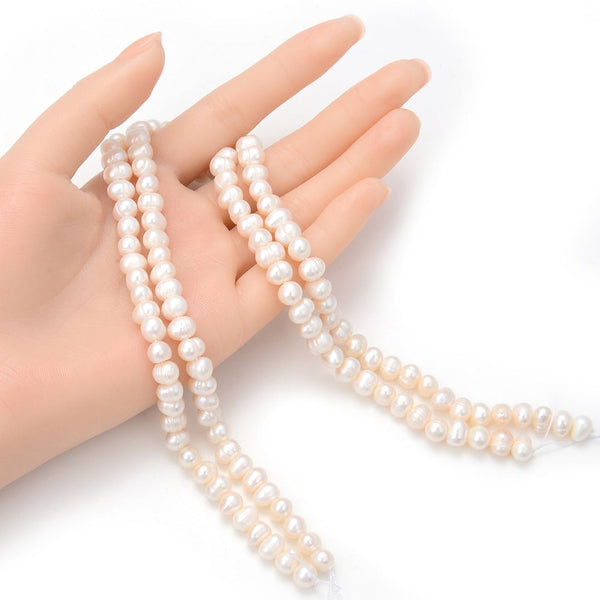 Adabele Natural Potato Round Pearl Beads, White Cultured Freshwater Pearls, 6- 7mm, 1 Strand/14 Inch, FP3-67