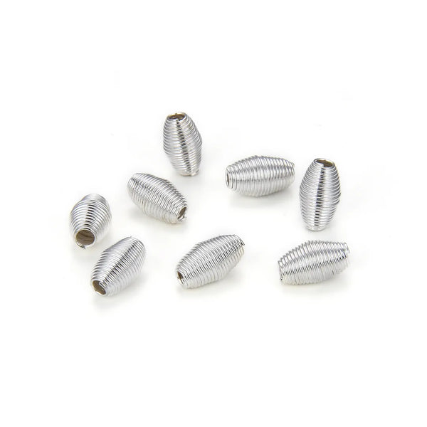 100pcs Oval Bicone Wire Coil Spring Beads, Sterling Silver Plated Brass, 8x5mm, Hole ID 1.3mm, CF111-S