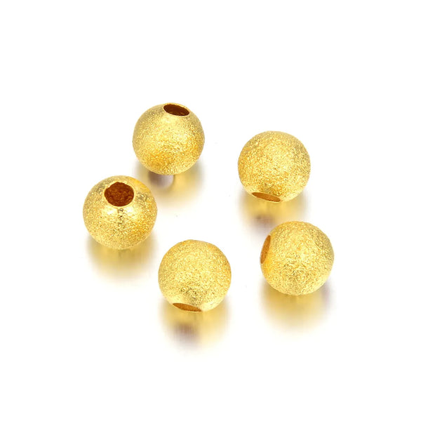 100pcs Sparkle Large Hole Stardust Round Beads, 18K Yellow Gold Plated Brass, Size Selections: 6mm/8mm/10mm