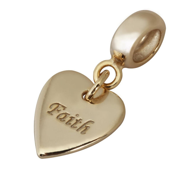 1pc Real Gold Plated Sterling Silver Faith Love Heart Bead Charm Pendant, Compatible with Pandora All Other Charm Bracelets, EC4-D9