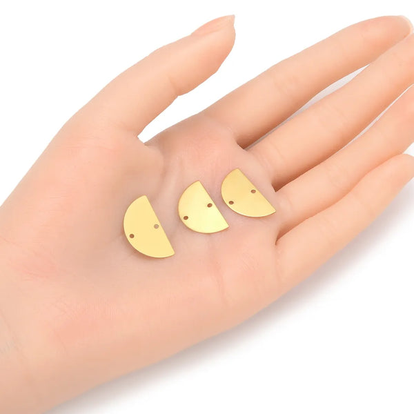 20pcs Raw Brass Half Round Semicircle Connector Link, 2-Hole, 21mm, Unplated/Uncoated, CX-R3