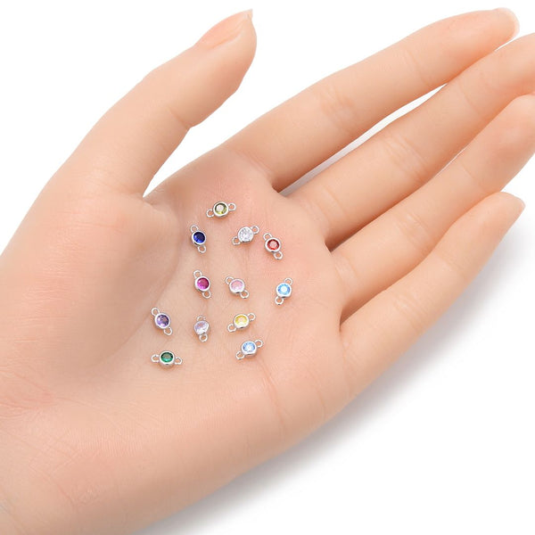 2pcs 925 Sterling Silver 4mm Tiny September Birthstone Links, Tarnish Resistant, Sapphire Blue Cubic Zirconia Gemstone Connector, SXP6-9