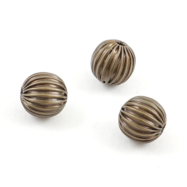 100pcs Corrugated Melon Round Beads, Antique Bronze Plated Brass, Tarnish Resistant, Size Selections: 6mm/8mm/10mm