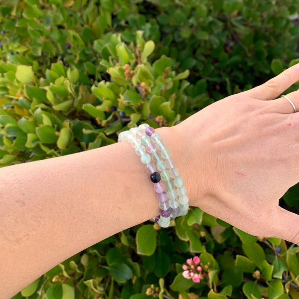 1 Strand Stretch Natural Multi-color Fluorite Beaded Gemstone Bracelet, 6mm Beads, Length Selections: 7 inch/7.5 inch/8 inch