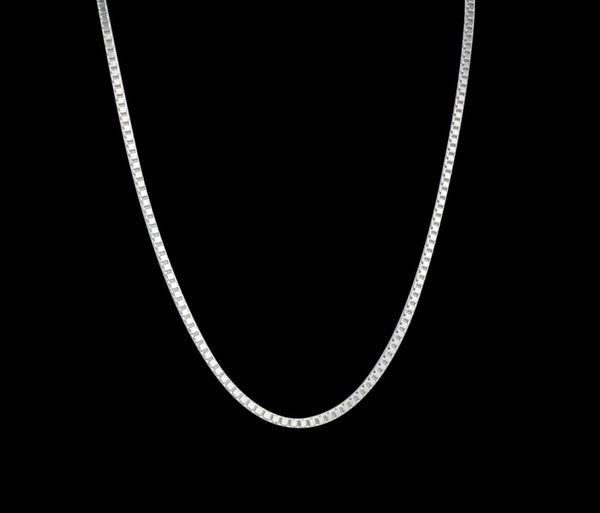1pc 925 Sterling Silver Box Link Chain Necklace, Tarnish Resistant Rhodium Plated, 2mm, Thick Strong, 16 inch, SSX23-16