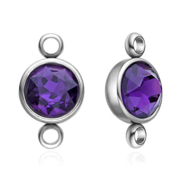 10pcs Grade A February Amethyst Purple Birthstone Links, Stainless Steel, Tarnish Resistant, 10mm, CCP36-2