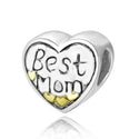 Real 925 Sterling Silver Best Mom Golden Heart Charm