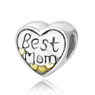 Real 925 Sterling Silver Best Mom Golden Heart Charm