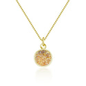 1pc Natural Druzy Crystal Pendant Necklace, Golden Champagne Round Disc Small Tiny Gemstone Pendant, 18 inch Gold Plated Stainless Steel Chain, GGP22-2