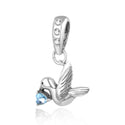 1pc 925 Sterling Silver Bird Charm, Freedom Lover March Birthstone Charm Drop, Blue Aquamarine Cubic Zirconia CZ, 20mm Long, Hole ID 4.5mm, EC1-D3