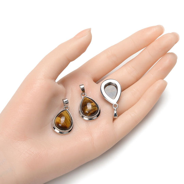 2pcs Natural Golden Yellow Tiger Eye Teardrop Gemstone Pendants, 22mm Pear Stone Drops, G2P-J1