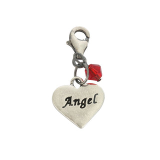 Clip On Solid Sterling Silver Love Heart Angel January Red Birthstone Charm