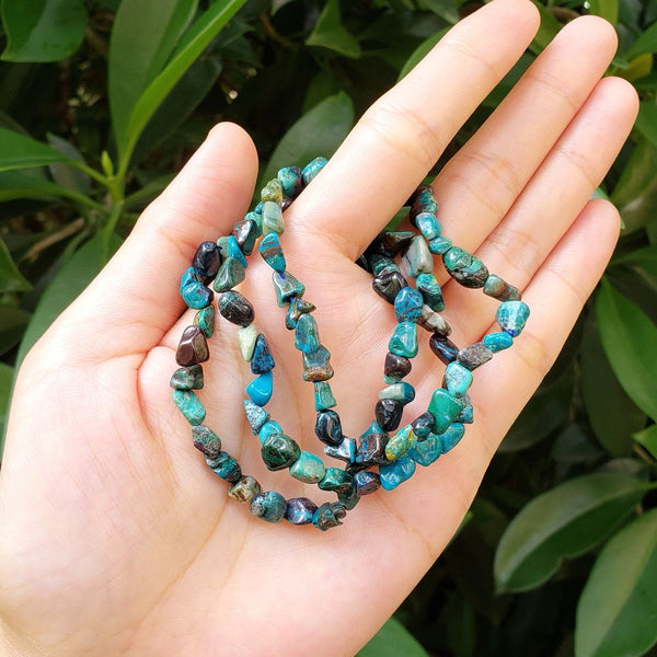 1 Strand Stretch Natural Chrysocolla Free Form Gemstone Bracelet, 5-8mm Small Beads, Length Selections: 7 inch/7.5 inch