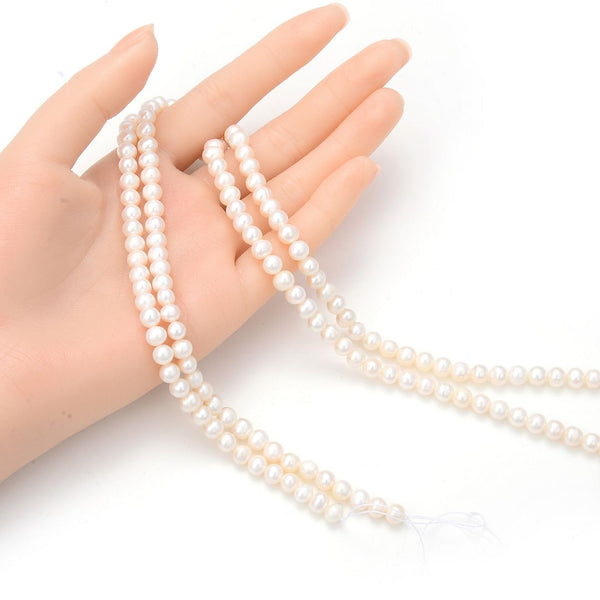 Adabele Natural AAA Grade Round Pearl Beads, White Cultured Freshwater Pearls, 5- 6mm, 1 Strand/14 Inch, FPA-56
