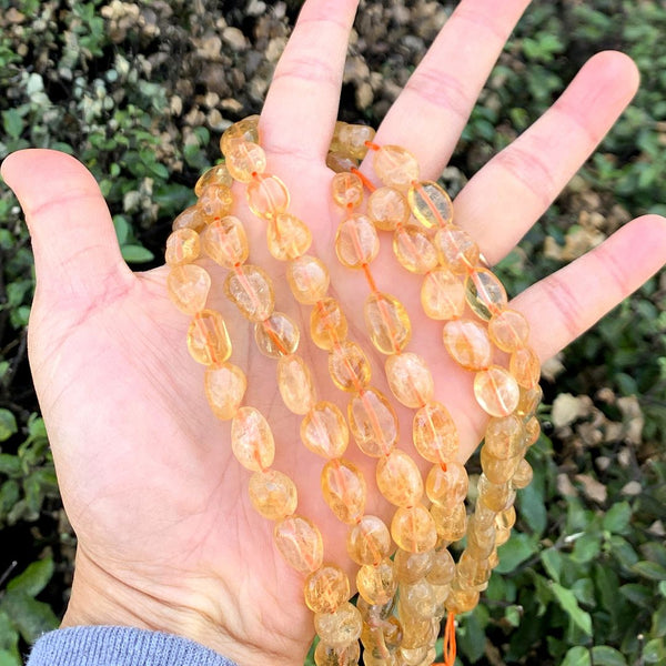 Natural Yellow Citrine Gemstone Oval Tumbled Pebble Beads, Irregular, 8mm to 12mm, Hole ID 1mm, 15 Inch/1 Strand, GZ12-8