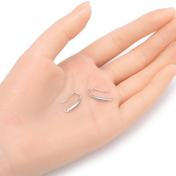 4pcs 925 Sterling Silver Fancy French Fish Earring Hooks, 7 Cubic Zirconia CZ, Tarnish Resistant Rhodium Plated, 18mm, SS465