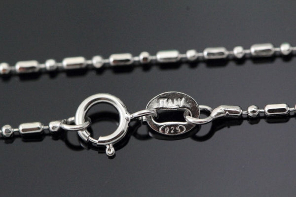 1pc 925 Sterling Silver Bead Link Chain Necklace, Tarnish Resistant Rhodium Plated, 1mm, Thin Small, Length Selections: 16 inch/18 inch