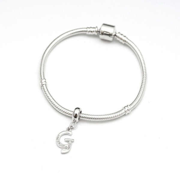 1pc 925 Sterling Silver Letter G, Alphabet Charm Pendant Drop, 18mm Long, Hole ID 4.5mm, EC3-A7