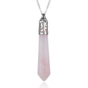 1pc Natural Pink Rose Quartz Hexagonal Pile Gemstone Pendant Necklace, 26 Inch Surgical Stainless Steel Chain, GGP-BB12