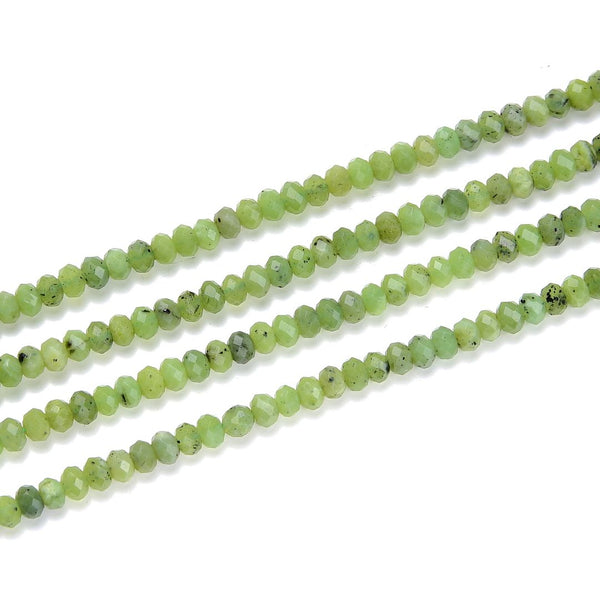 Natural Green Canadian Nephrite Jade Gemstone Tiny Small Faceted Rondelle Beads, 4x3mm, Hole ID 0.65mm, 15 Inch/1 Strand, GK-B4