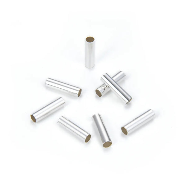 100pcs Smooth 10mm Tube Beads, Sterling Silver Plated Brass, Hole ID Selections: 0.5mm/1.5mm/2.4mm