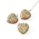 1pc You Are My Only Love Necklace, Natural Unakite Jasper Gemstone Large Heart Pendant, 26 Inch Surgical Stainless Steel Chain, GGP8-B6