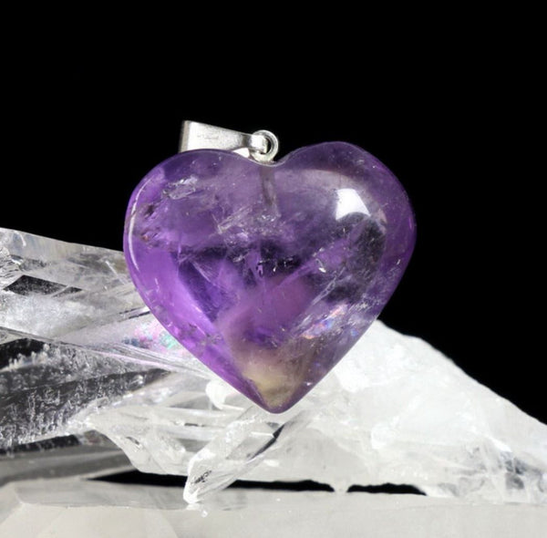 4pcs Natural Purple Amethyst Gemstone Pendants, 20mm Heart Shaped Stone Drops, G2P-H8