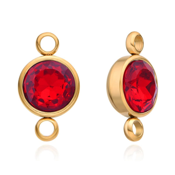 10pcs Grade A January Red Birthstone Links, 18K Yellow Gold Plated Stainless Steel, Tarnish Resistant, 10mm, CCP37-1