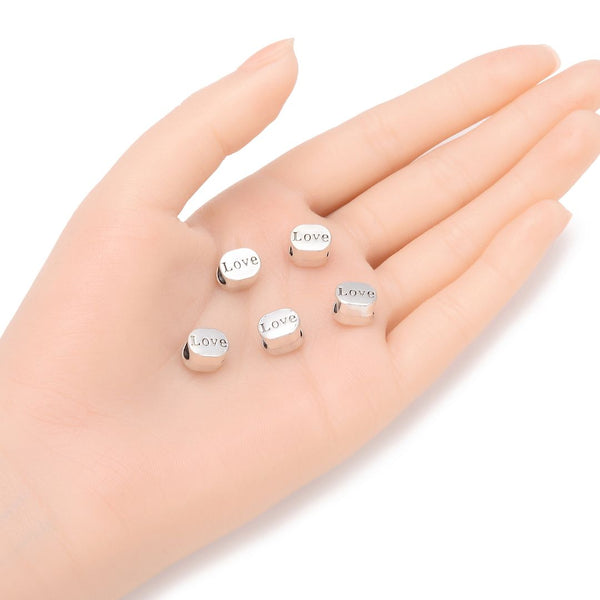 20pcs Love Large Hole Beads, Hole ID 4.5mm, Antique Silver, Zinc Alloy Metal, MEC-C12