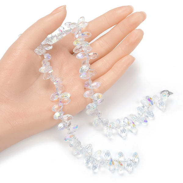 200pcs Creative Club Faceted Teardrop Briolette Crystal Glass Beads, Pendant Drop, Crystal AB, 12x6mm, Hole ID 1mm, CCT2-2