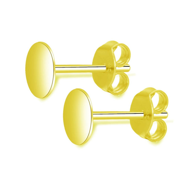 4 Pairs 925 Sterling Silver Earring Posts, Real 18K Yellow Gold Plated, Glue On Flat Board, 0.9mm/19 Gauge Pin, 8pcs Earring Backs, Flat Board Size Selections:3/4/6/8mm