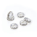 50pcs Grade A Large Hole Crystal Rhinestone Rondelle Beads, Sterling Silver Plated Brass, 12mm, Hole ID 5mm, CF2-12