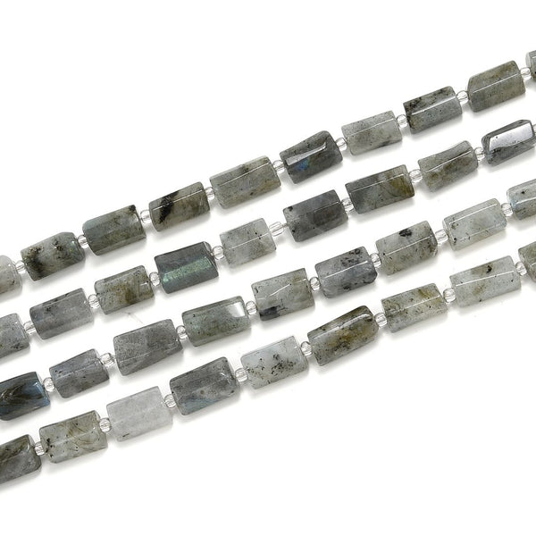 Natural Labradorite Gemstone Faceted Tube Beads, 14x7mm, Hole ID 1mm, 15 Inch/1 Strand, GZ8-9