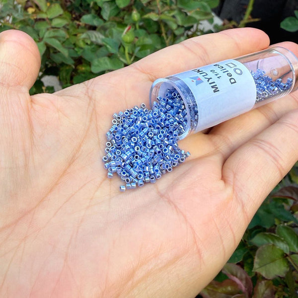 7.5g Miyuki Delica 11/0 Seed Beads, Opaque Dyed Luster Blue DB243