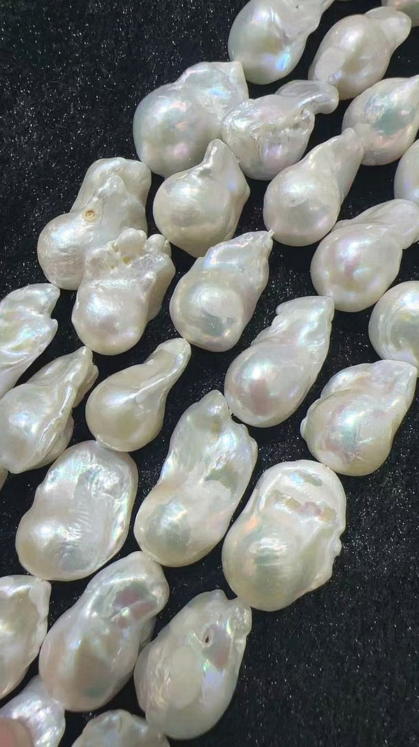 15 Inch Grade A Natural Baroque Pearl Beads, Irregular White Cultured Freshwater Flameball Teardrop Pearls, Large 15mm-26mm Flameball Pearls, Hole ID 1mm, PA1-28