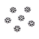 200pcs Small Flat Rondelle Flower Beads, Antique Silver, 6mm, Hole 1.5mm, MC-S1