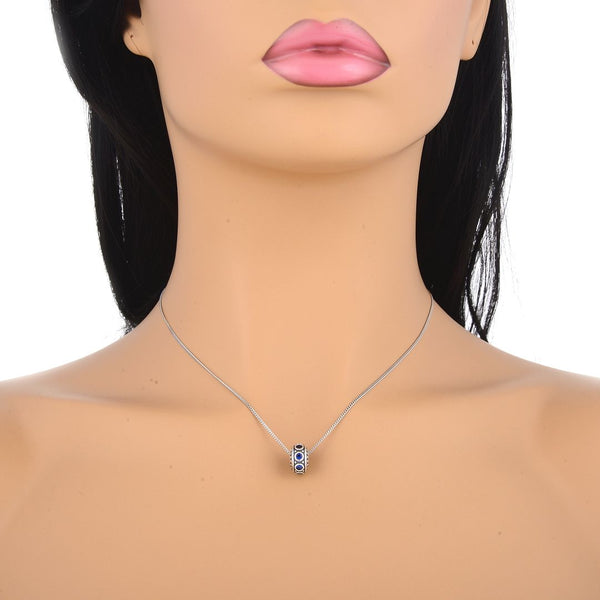 1pc 925 Sterling Silver September Birthstone Bead Charm, Blue Sapphire Cubic Zirconia CZ, 11x6.8mm, Hole ID 4.5mm, EC1-A9