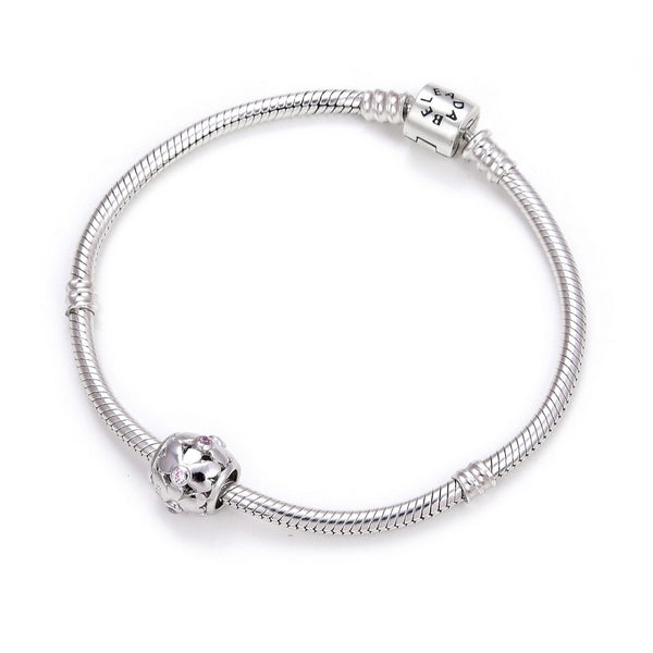 1pc Real 925 Sterling Silver Heart Petal Flower Bead Charm Pink Cubic Zirconia CZ Gemstone, Compatible with Pandora All Other Charm Bracelet, EC6-B6