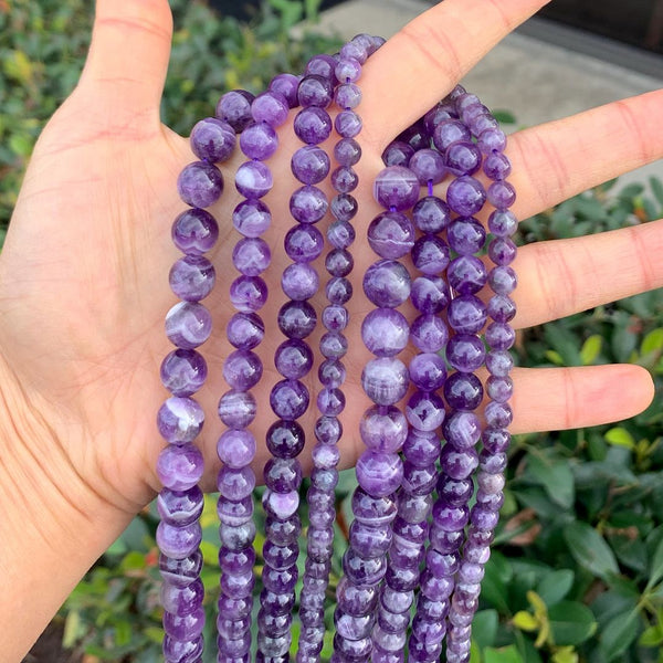 Natural Banded Purple Amethyst Gemstone Round Beads, 15 Inch/1 Strand, Size Selections: 4mm/6mm/8mm/10mm