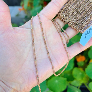 33 Feet Satellite Bead Station Curb Link Chain, Raw Copper Uncoated/Unplated, 2mm Link, 2.5mm Bead