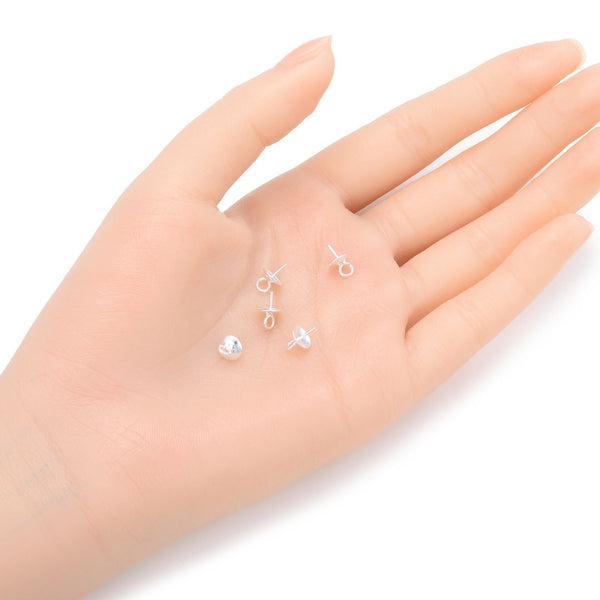 10pcs 925 Sterling Silver Eye Pin Bails, Glue-on Pendant Connector, Cup Size Selections: 4mm/5mm/6mm/8mm