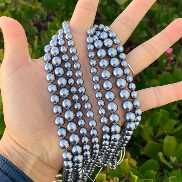 AAA Grade Natural Shell Pearl Round Beads, Freshwater Mother Of Pearl Nacre, Dark Silver, 1 Strand/15 Inch, Size Selections: 4mm/6mm/8mm